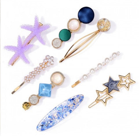 Holiday Shine Stone & Pearl Hair Pins Blues