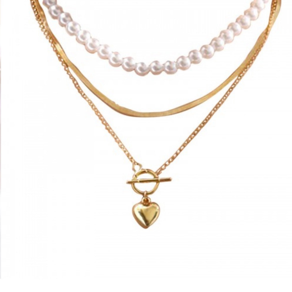 Vintage Heart Link and Pearl Layered Necklace