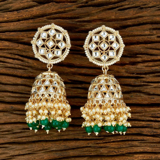 Nakshatra Kundan & Beads Large Jhumka Earrings - Green