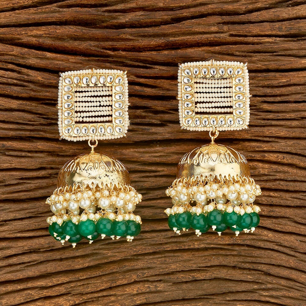 Moti Square Net Big Jhumkas - Green