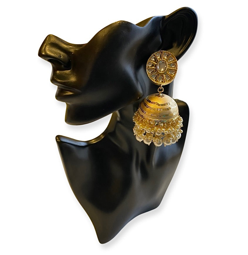 Seher Kundan Inlay & Pearls Big Jhumka Earrings