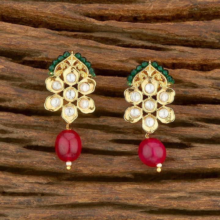 Jhalak Pearl & Bead Floral Drop Earrings - Red & Green