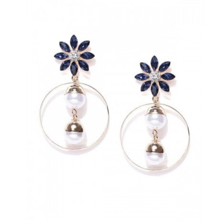 Floral Blue Stone Pearl Dangler Earrings