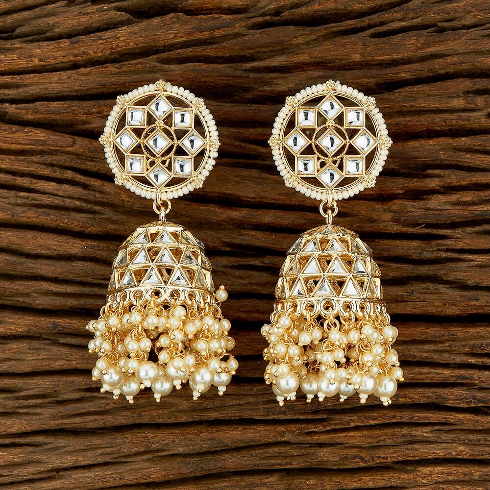 Nakshatra Kundan & Beads Large Jhumka Earrings - White