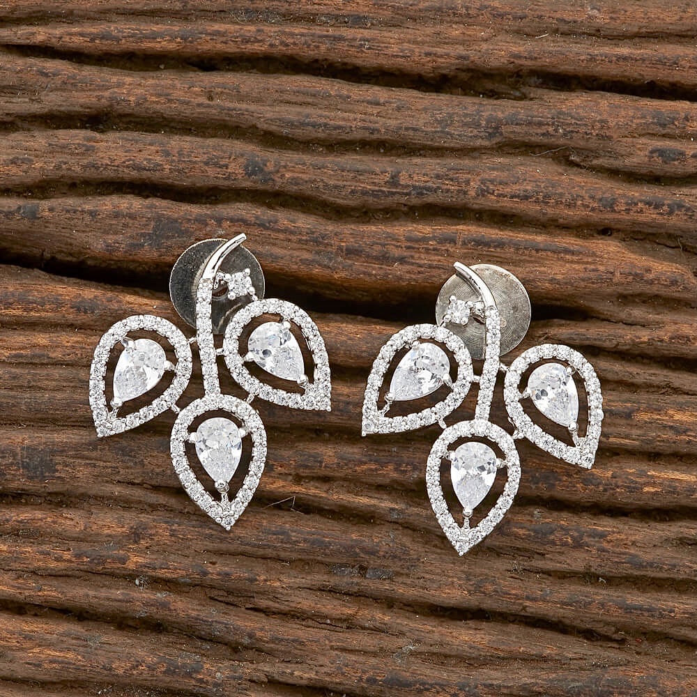 Fortuna Solitaire White Tone Stud Cz Earrings