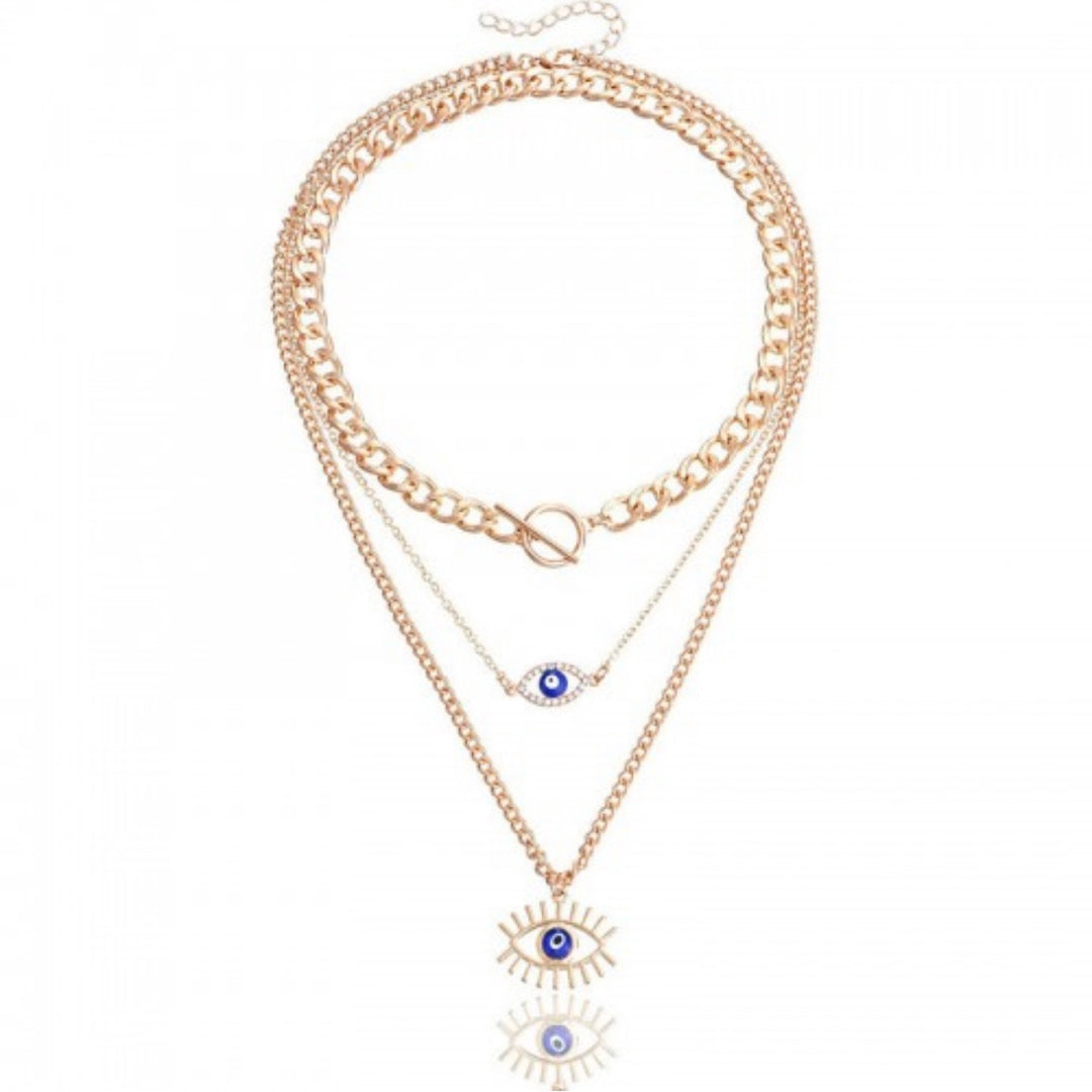 Evil Eye Toggle Layered Chain Necklace