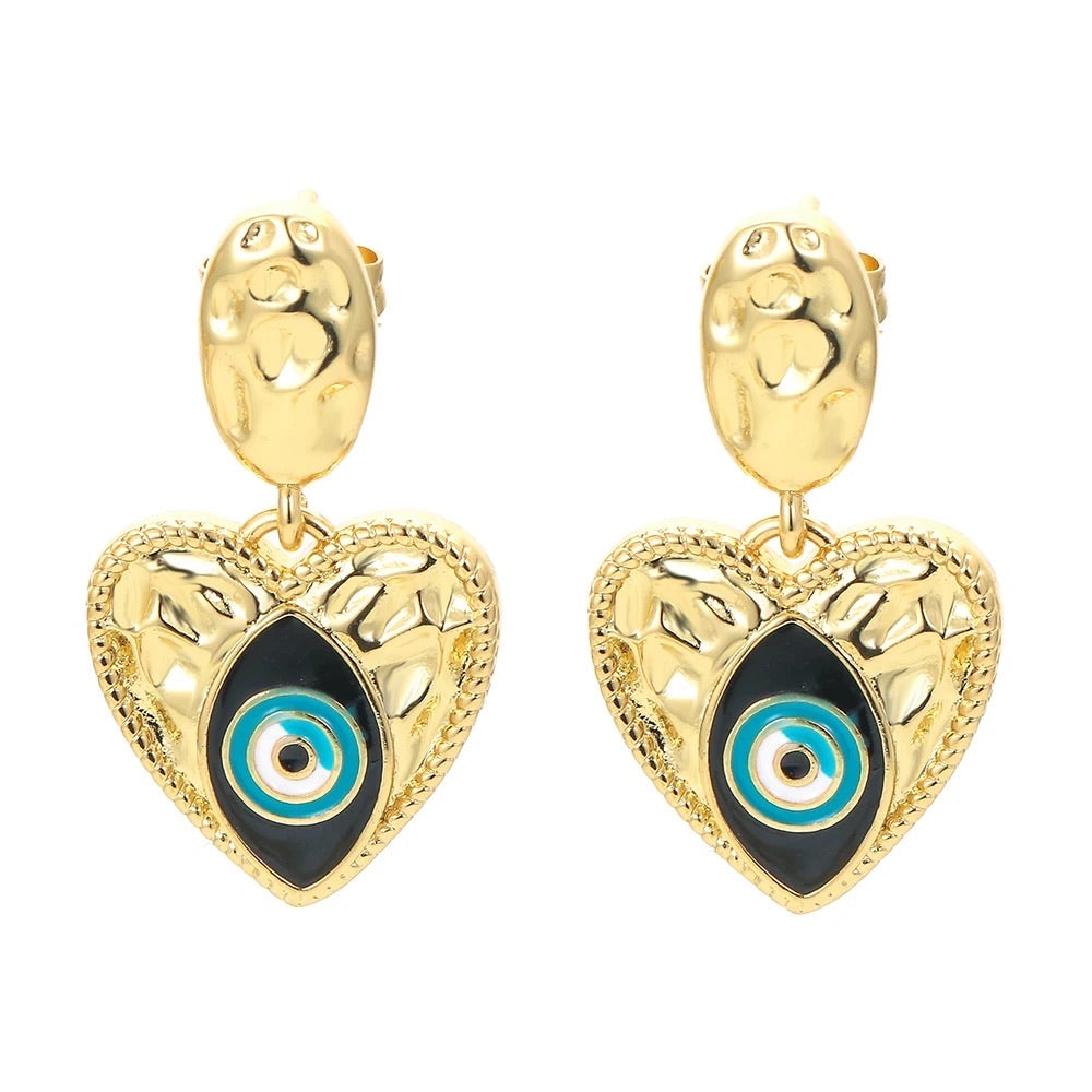 Petit Heart Enamel Evil Eye Drop Earrings