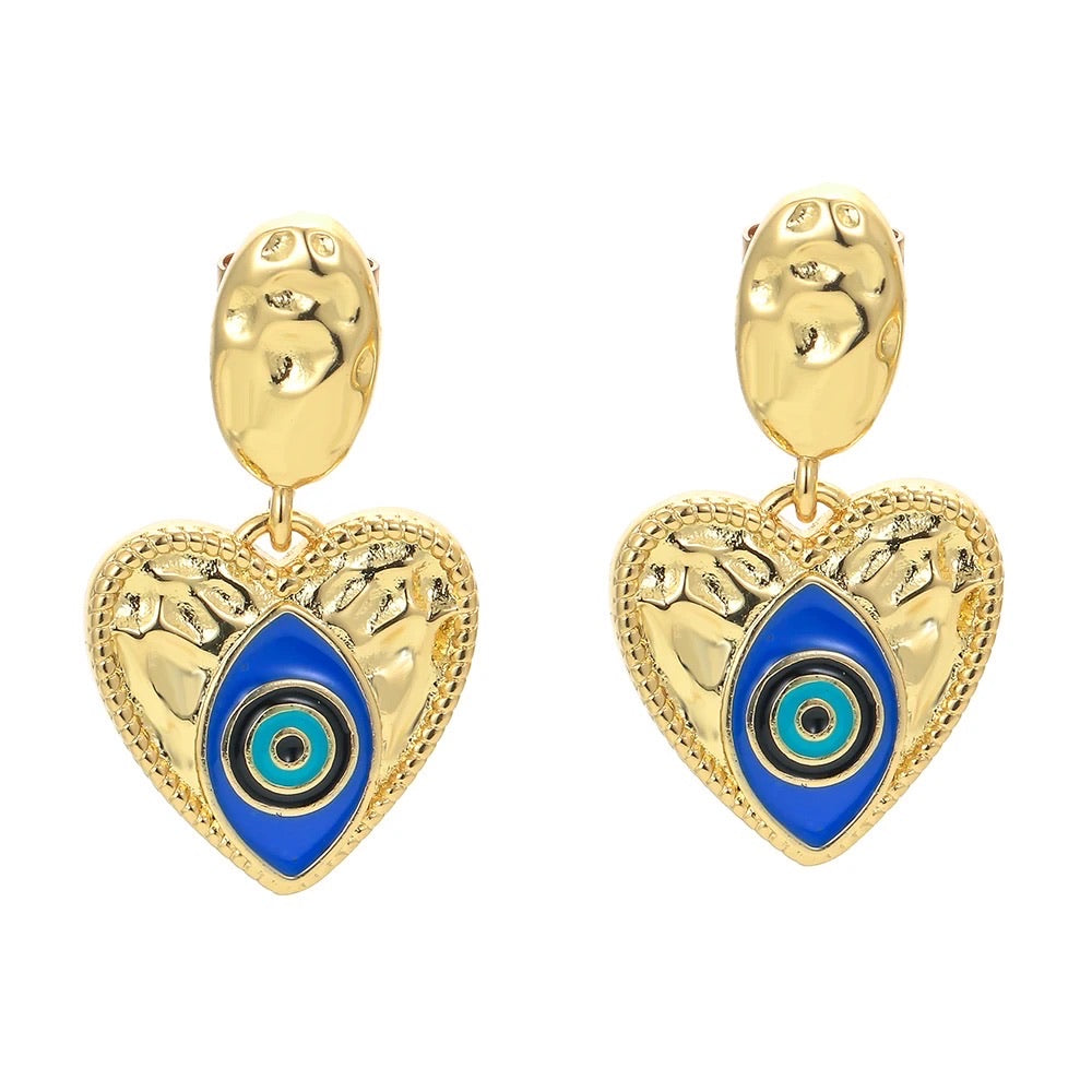 Petit Heart Enamel Evil Eye Drop Earrings