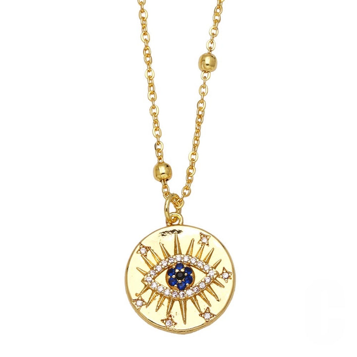 Compass Evil Eye Pendant Chain Necklace