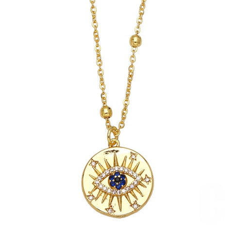 Compass Evil Eye Pendant Chain Necklace