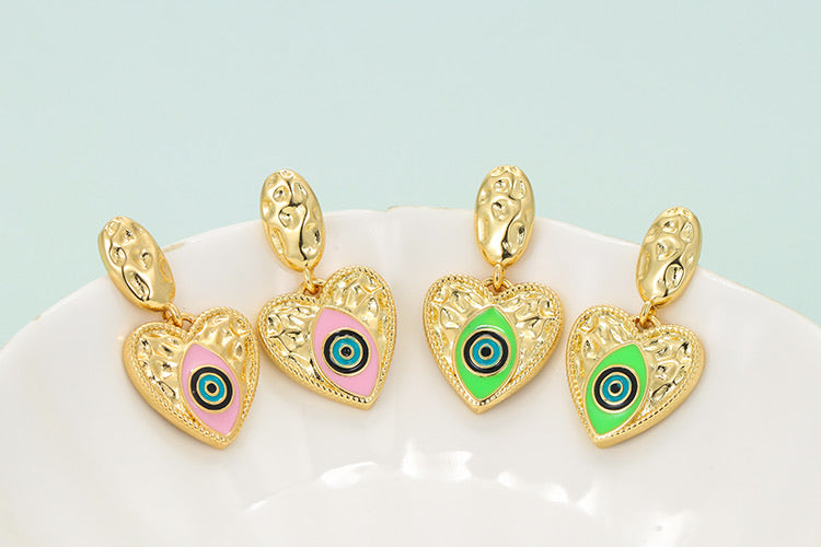 Petit Heart Enamel Evil Eye Drop Earrings
