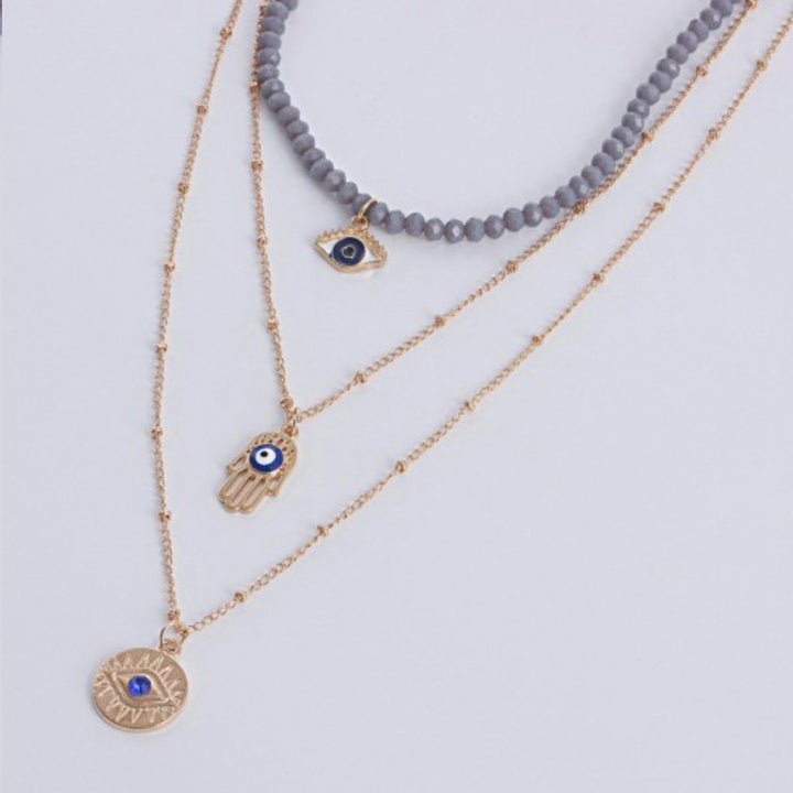 Evil Eye 3 Layered Beaded Chain Necklace