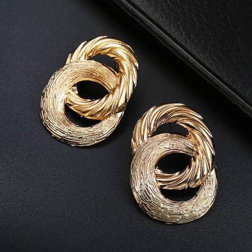 Textured Circle Stud Top Earrings Gold