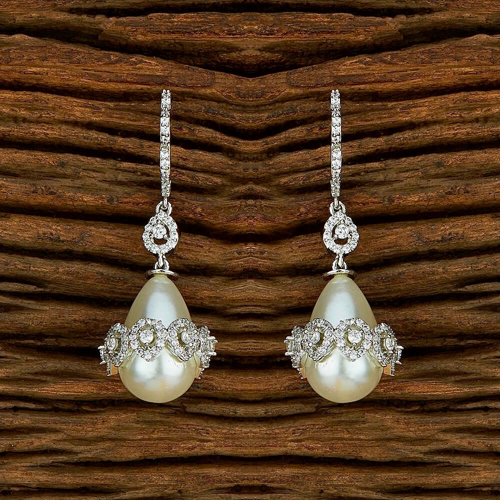 Juno Pearl & White Tone Dangler CZ Earrings