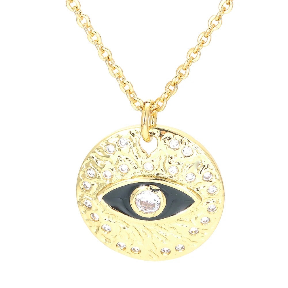 Buy Ocean Enamel Evil Eye Pendant Chain Necklace Black