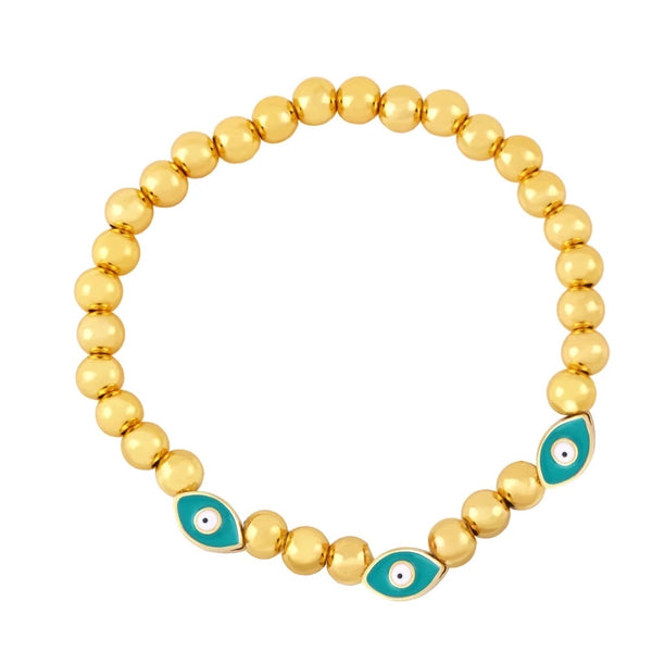 Destiny Gold Beads And Stone Evil Eye Stretch Bracelet Turquoise Blue