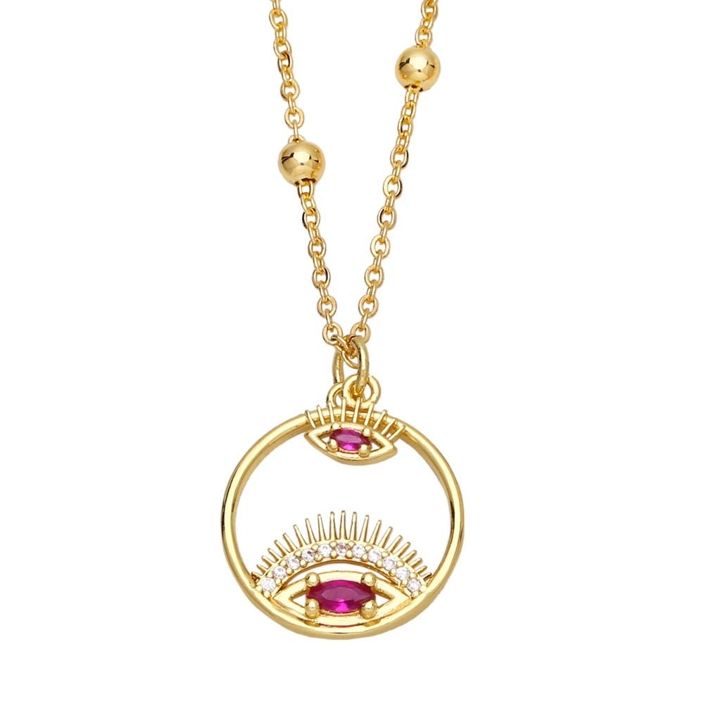 Sunrise Evil Eye Pendant Chain Necklace