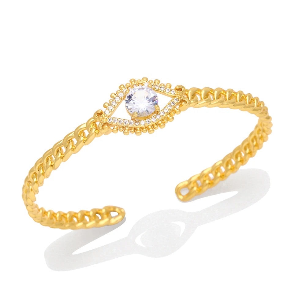 Link and Stone Evil Eye Open Bracelet