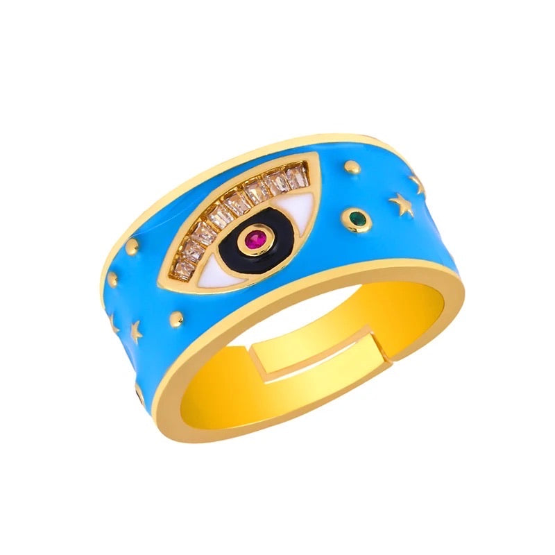 Solace Evil Eye Stone And Enamel Adjustable Ring