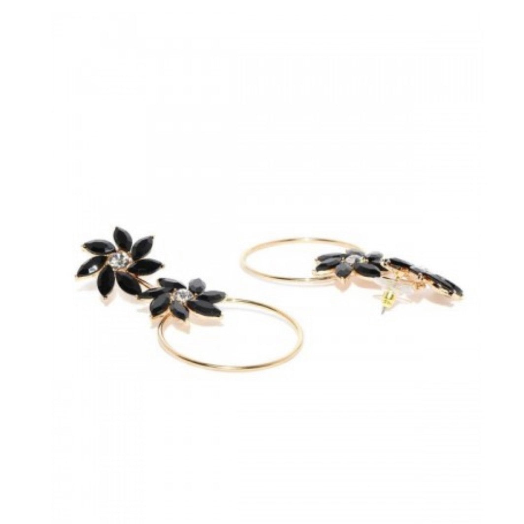 Floral Black Stone Dangler Earrings