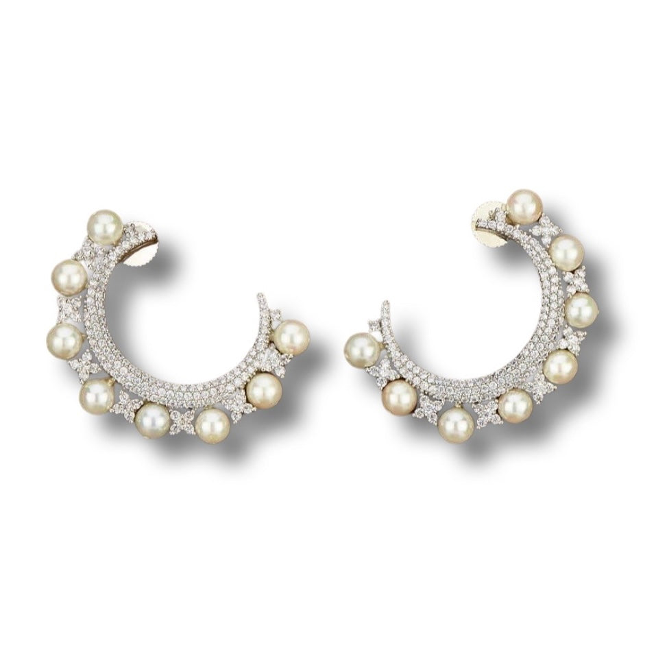 Selene Pearl White Tone CZ Earrings