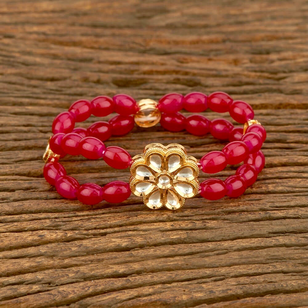 Zevar Bead & Kundan Flower Bracelet - Red