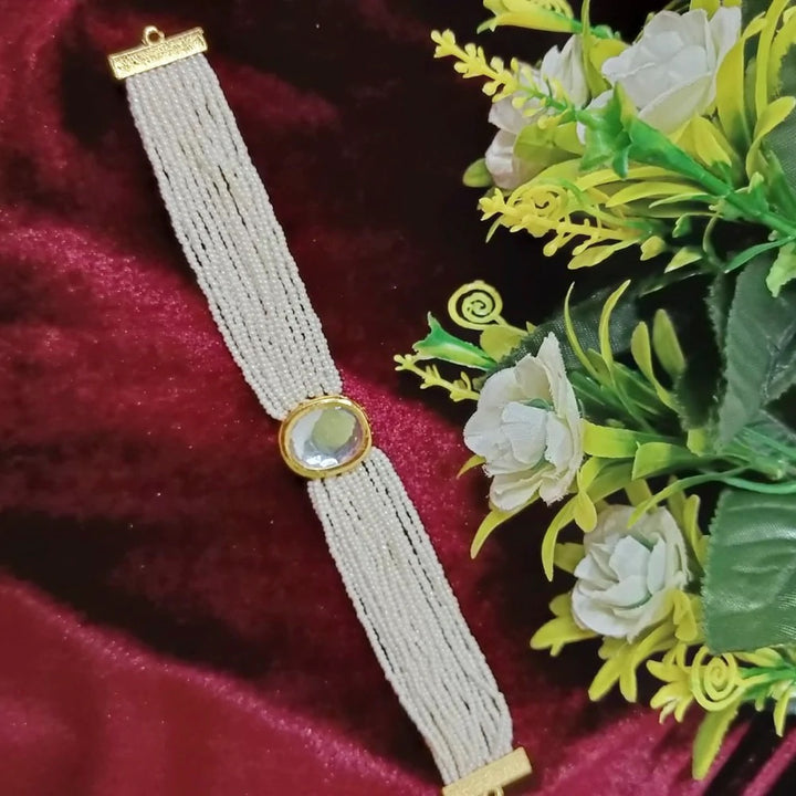 Kundan & White Pearl Choker Necklace Set
