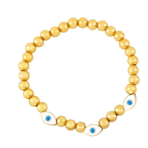 Destiny Gold Beads And Stone Evil Eye Stretch Bracelet White