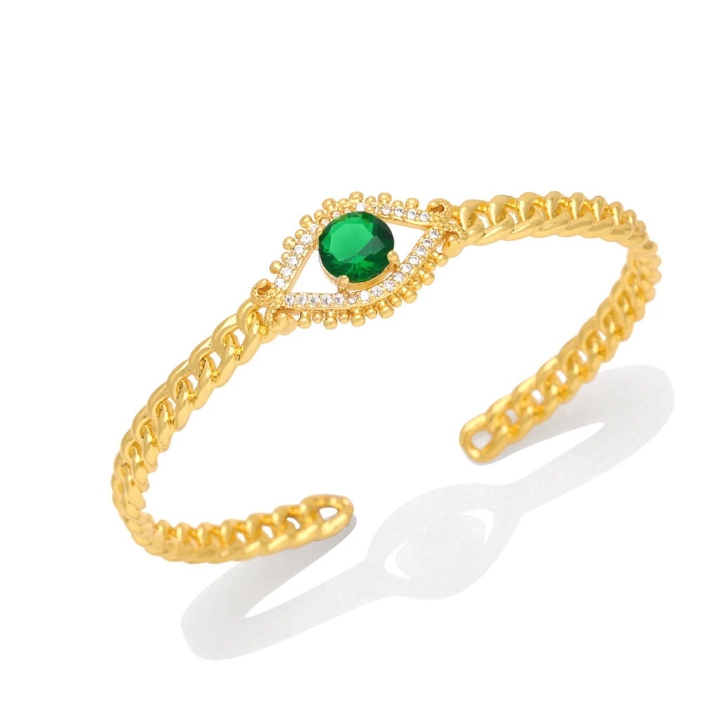 Link and Stone Evil Eye Open Bracelet