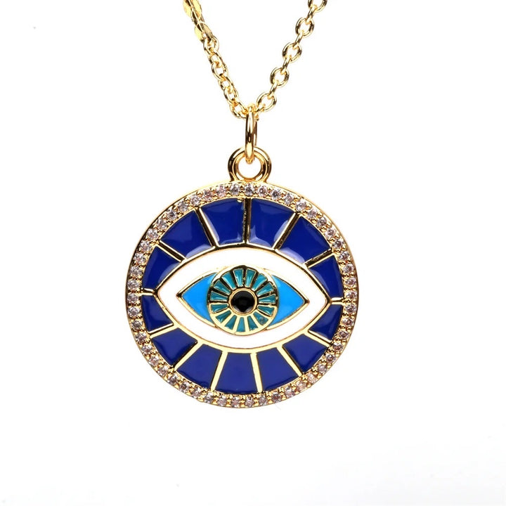 Solaris Blue Enamel and Stone Evil Eye Pendant Chain Necklace