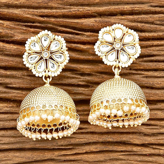 Gul Kundan & Pearl Jhumka Earrings