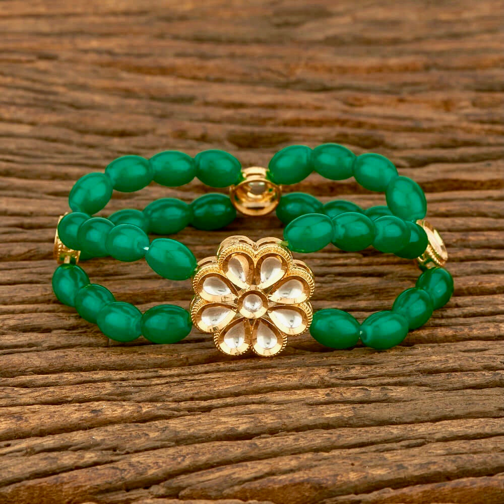 Zevar Bead & Kundan Flower Bracelet - Green