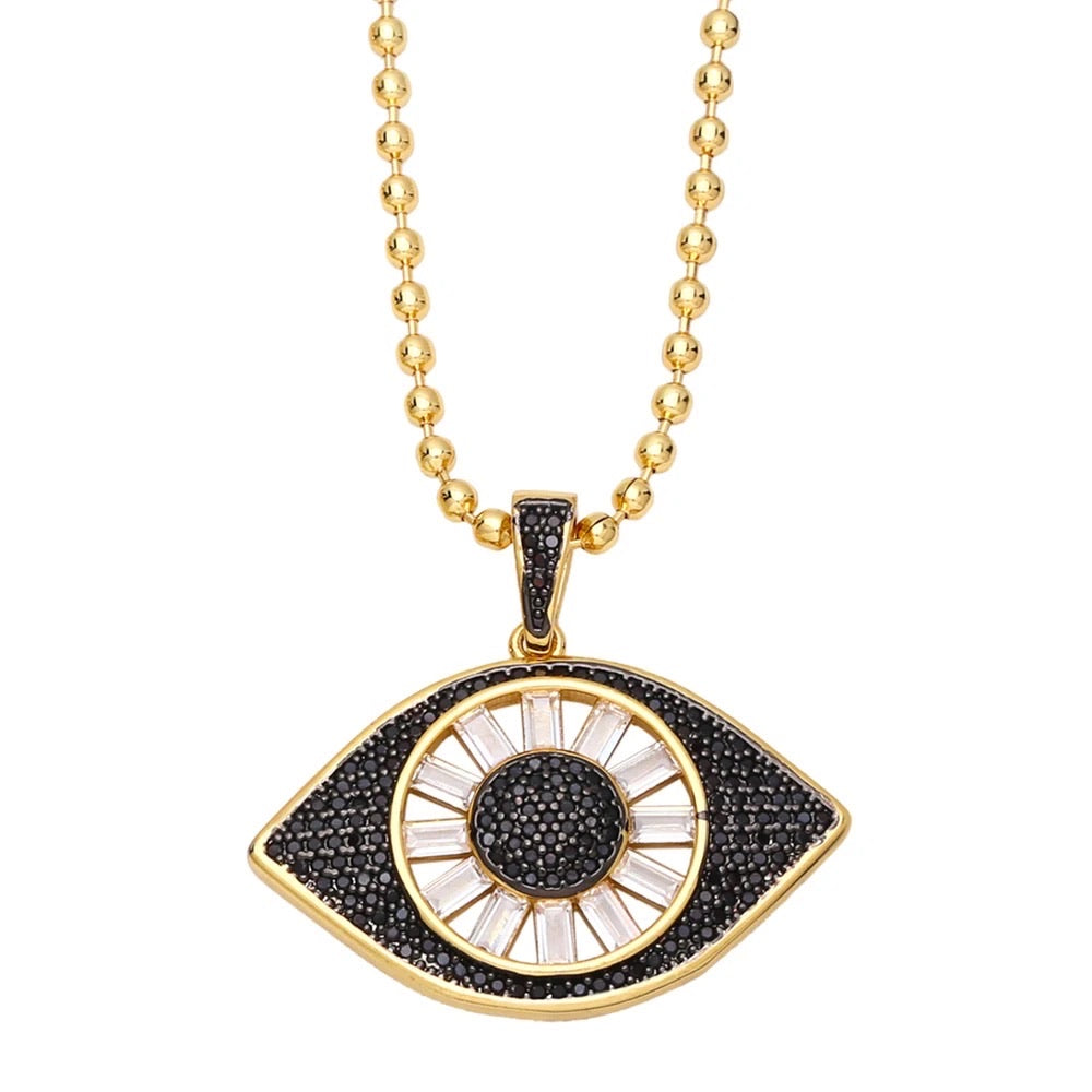 Opulence Black Evil Eye Stone Pendant Chain Necklace