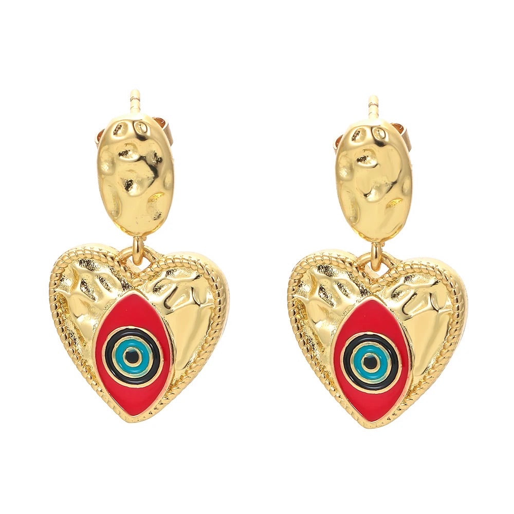 Petit Heart Enamel Evil Eye Drop Earrings