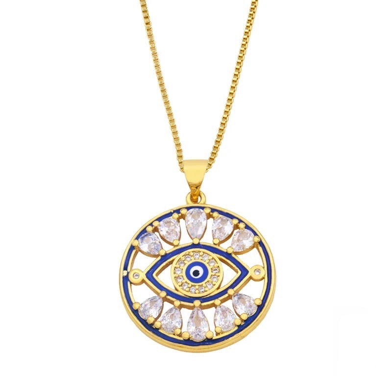 Aztec Evil Eye Stone Pendant Chain Necklace