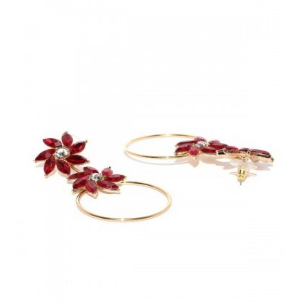 Floral Red Stone Dangler Earrings