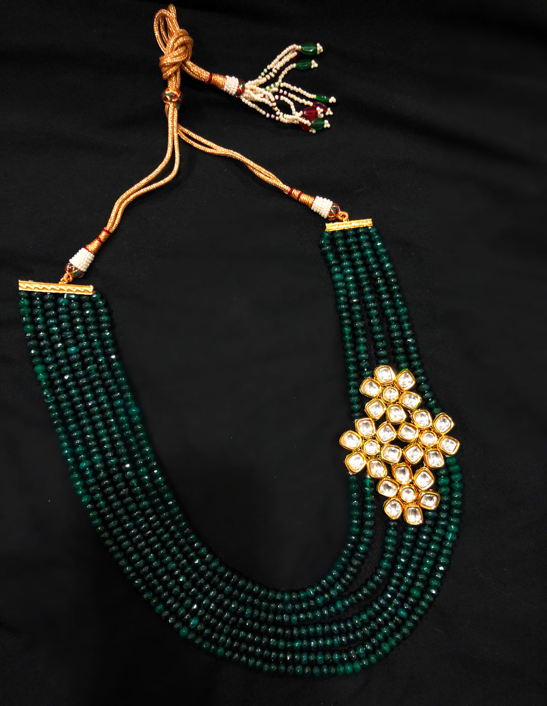 Amber Kundan And Beads Multi Strand Necklace