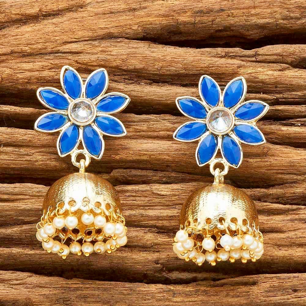 Indian Bollywood Style Enameled Blue CZ Bali Hoop Jhumka Earrings Jewelry  Set | eBay