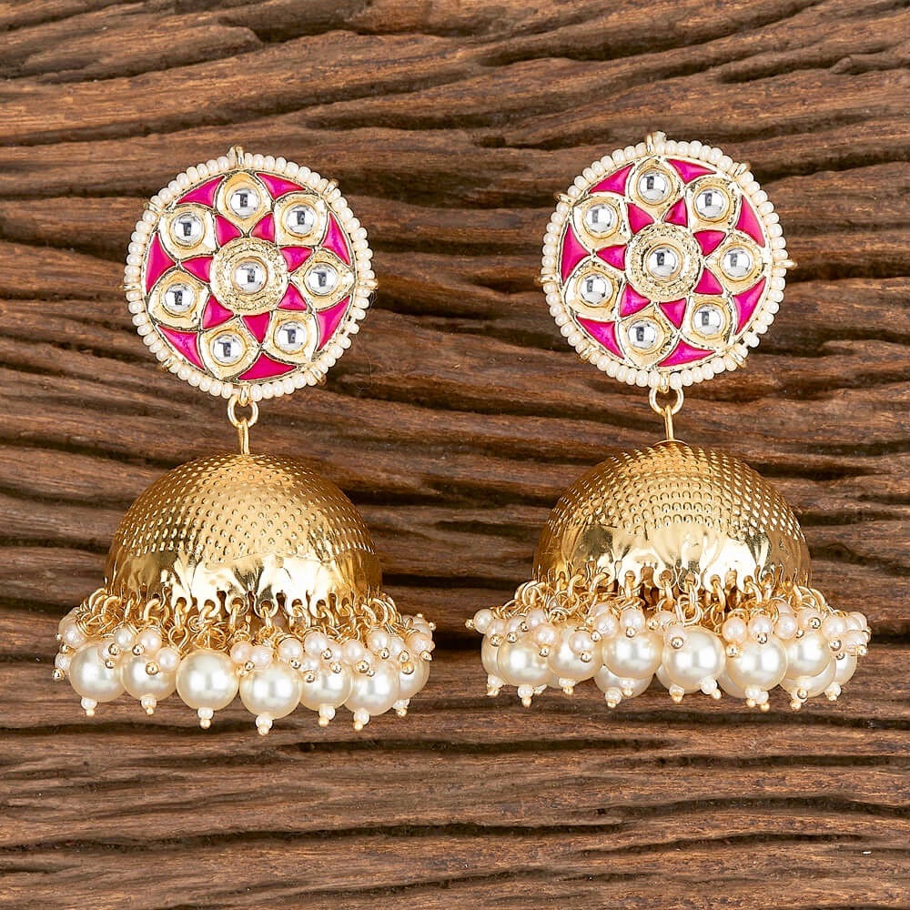 Big Pink Kundan Earrings | FashionCrab.com
