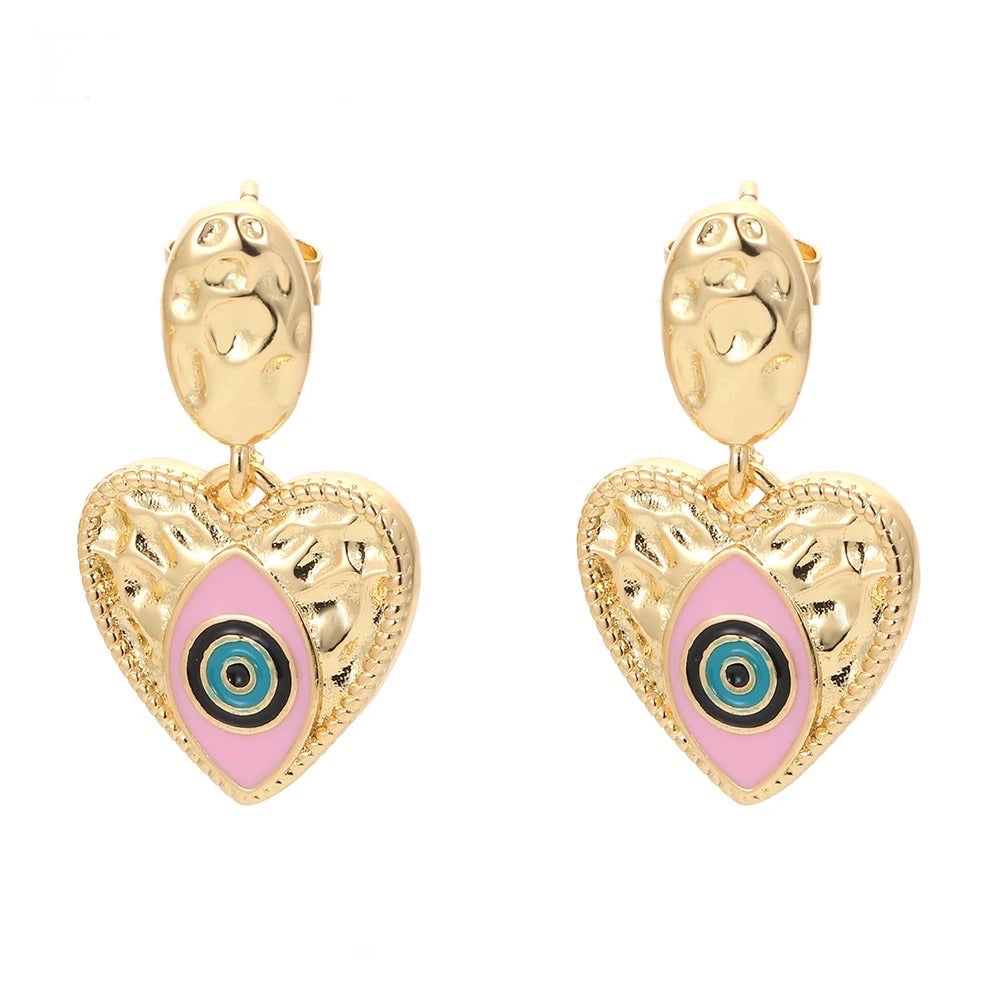Petit Heart Enamel Evil Eye Drop Earrings