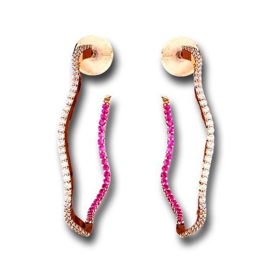 Nyx Twisted Hoop Stud CZ Earrings - Red