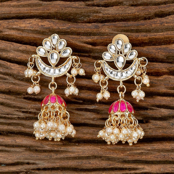 Chaand Moti Jhumka Earrings - Pink