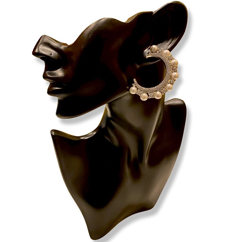 Selene Pearl White Tone CZ Earrings