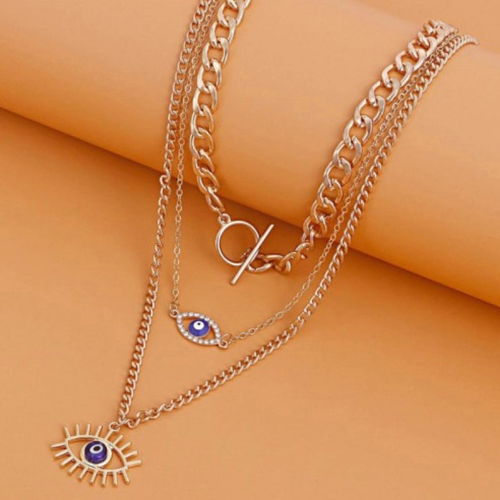 Evil Eye Toggle Layered Chain Necklace