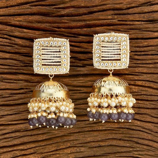 Moti Square Net Big Jhumkas - Grey