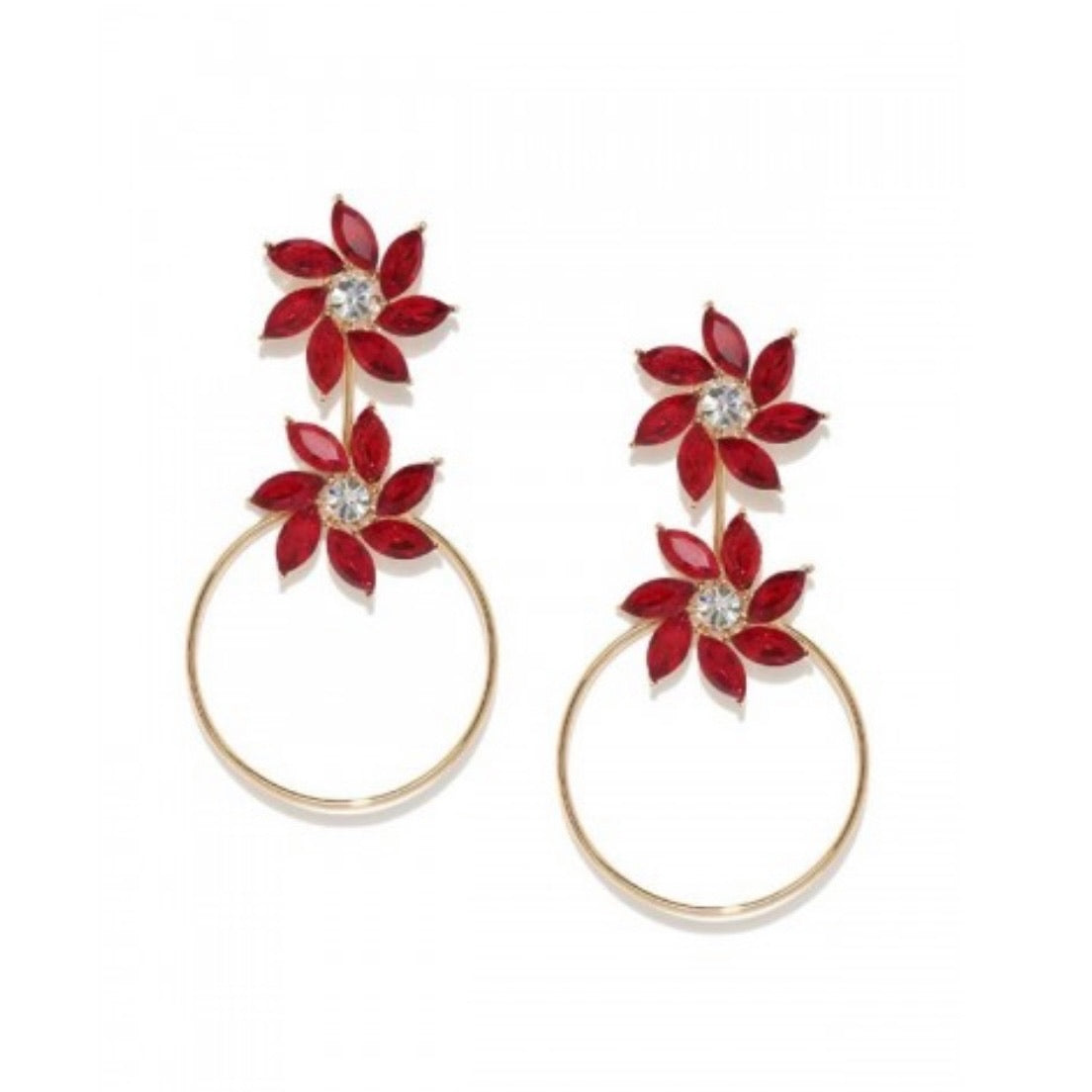 Floral Red Stone Dangler Earrings