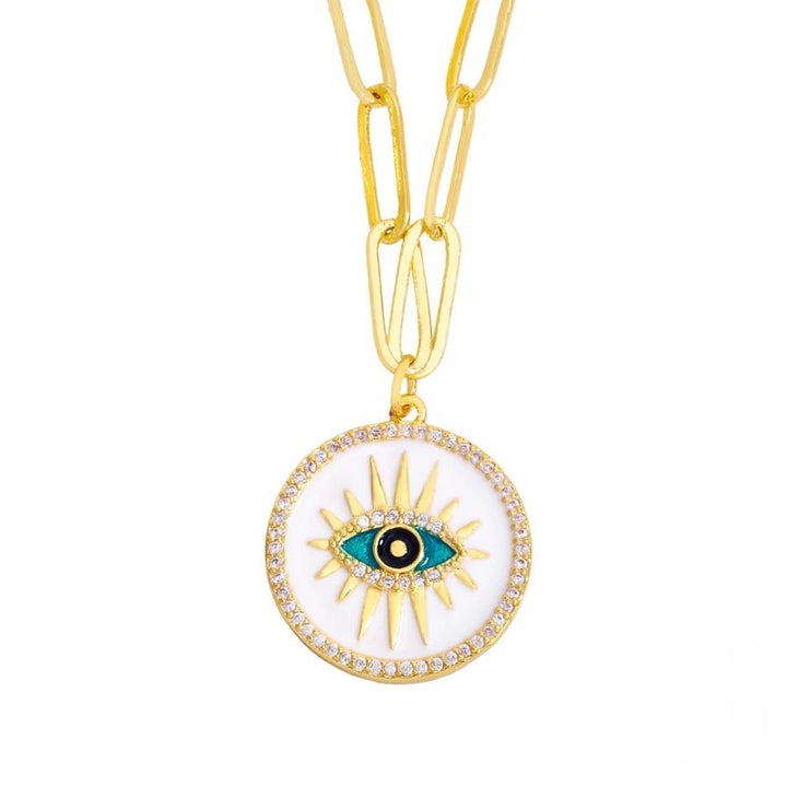 Venus Enamel and Stone Evil Eye Pendant Chain Necklace