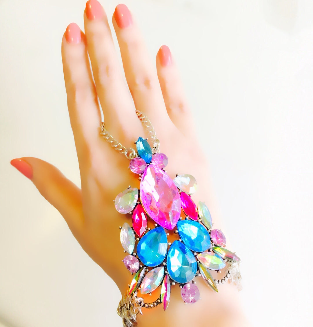 Crystal Dream Hand Harness Coloured & Silver