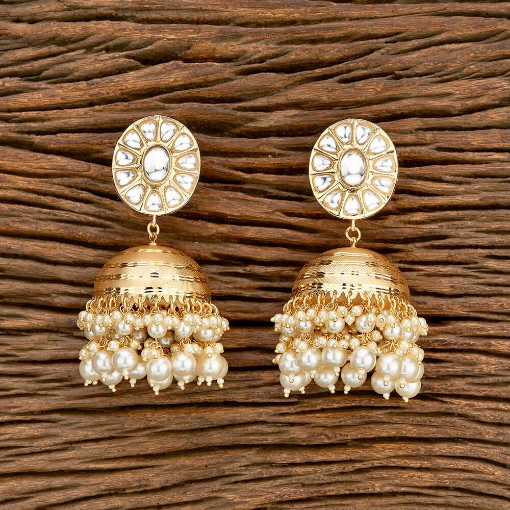 Seher Kundan Inlay & Pearls Big Jhumka Earrings
