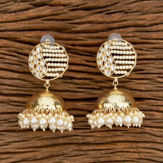 Round Jaal Kundan & Pearl Jhumka Earrings